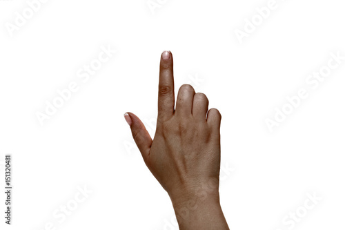 African female index finger on a white background.