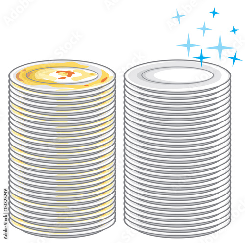 dirty and clean dishes (plates) vector illustration