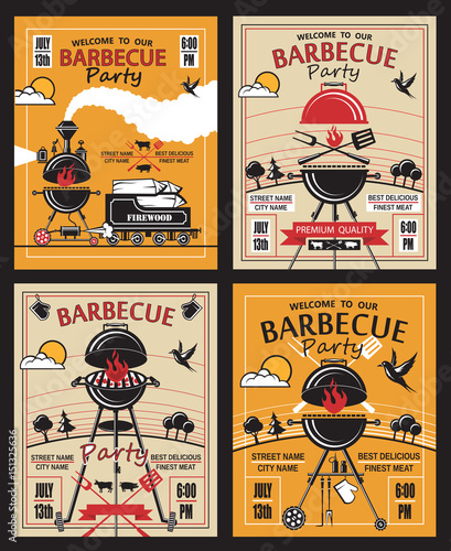 collection of invitation card on barbecue party