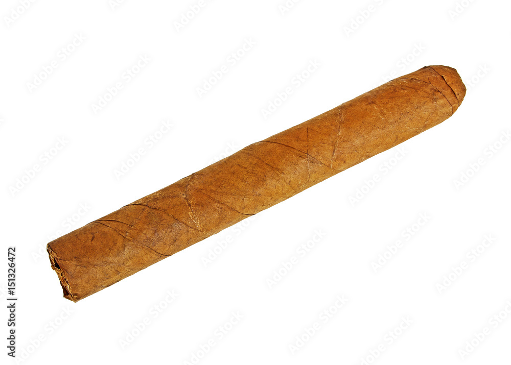 Cigar isolated on a white background, top view Cigar isolated on a white background, top view