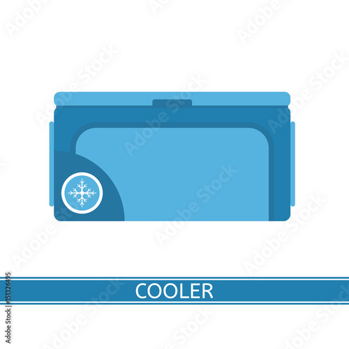 Portable cooler icon. Vector illustration of freezer in flat style isolated on white background. Picnic cryo cooler bag