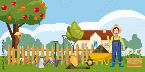 Gardener homestead icons set, cartoon style