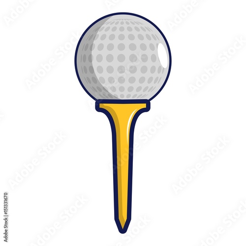 Golf ball on a yellow tee icon, cartoon style