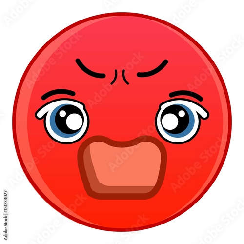 Angry red emoticon icon, cartoon style