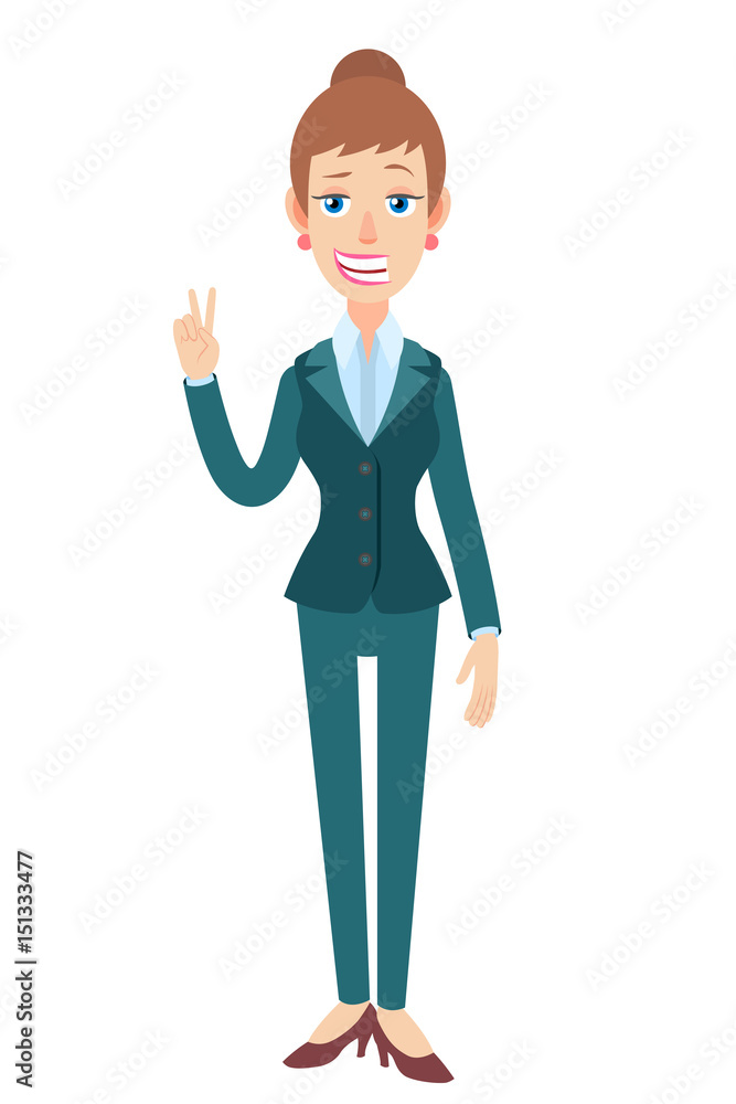 Businesswoman showing victory sign