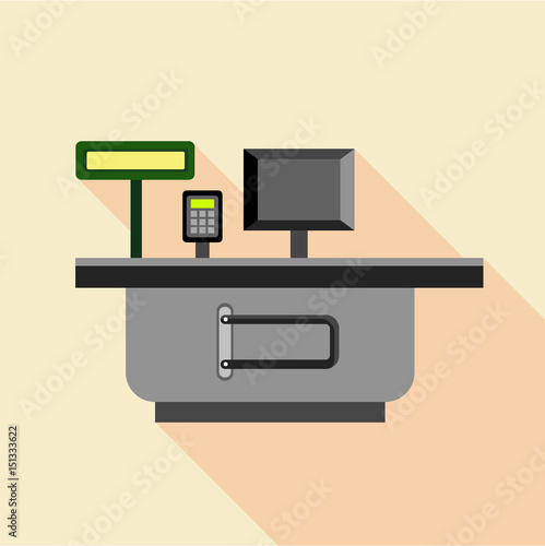 Cash supermarket desk icon, flat style