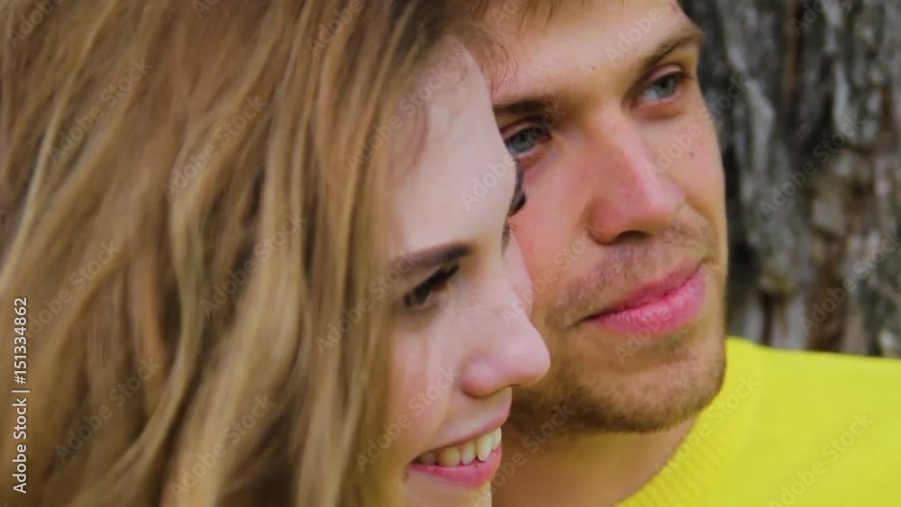 Romantic happy loving couple on nature in spring Romantic happy loving couple on nature in spring