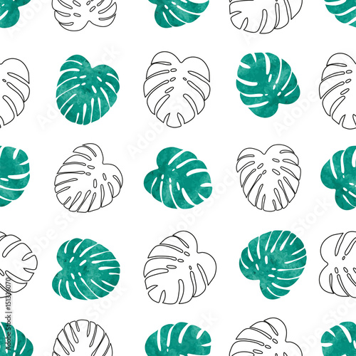 Seamless tropical palm leaves pattern. Summer vector background. © Afanasia