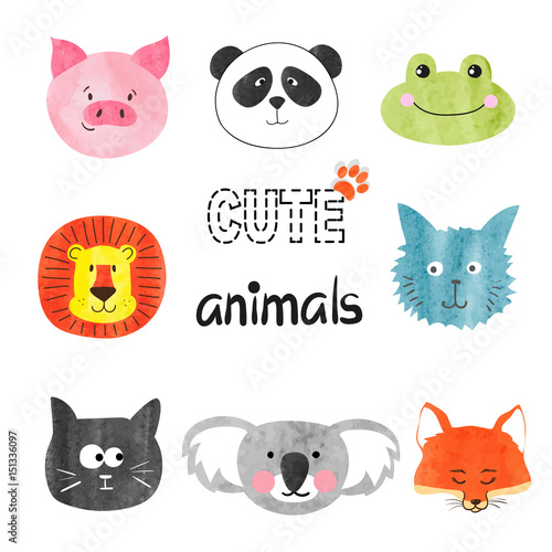 Watercolor cute animals set...