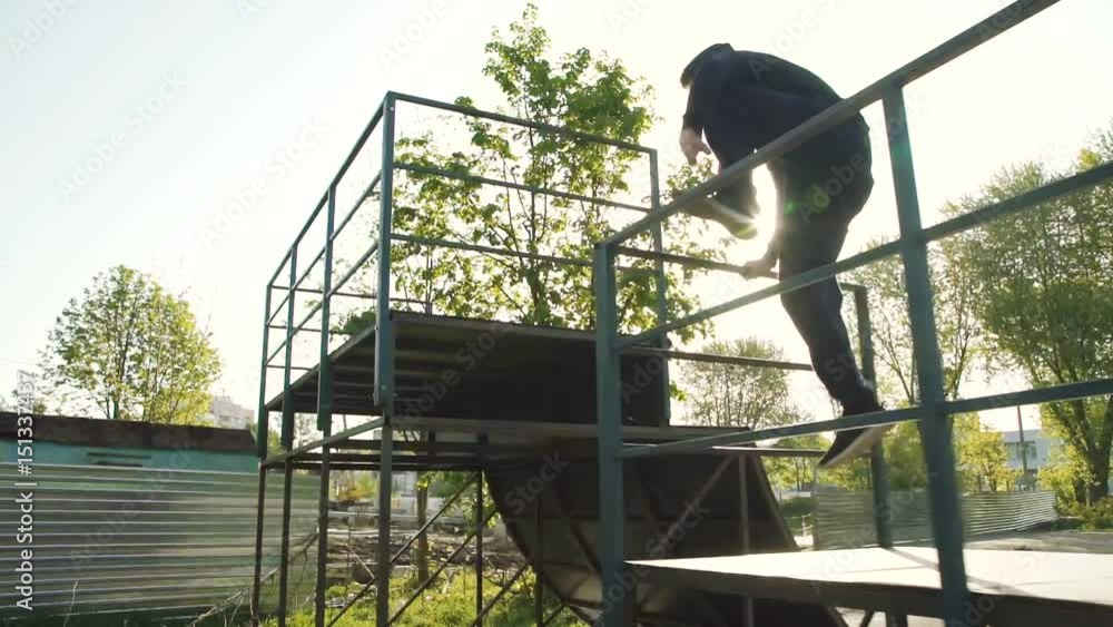 Street parkour of young sportsman Street parkour of young sportsman