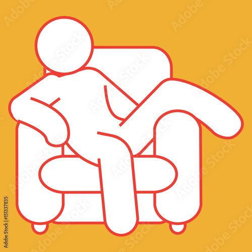 Figure reclining in a chair.
