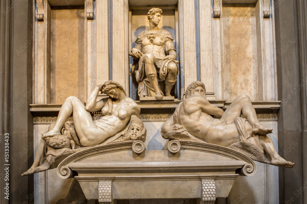Tomb of Giuliano de Medici and sculptures 'Night and Day', Florence, Italy
