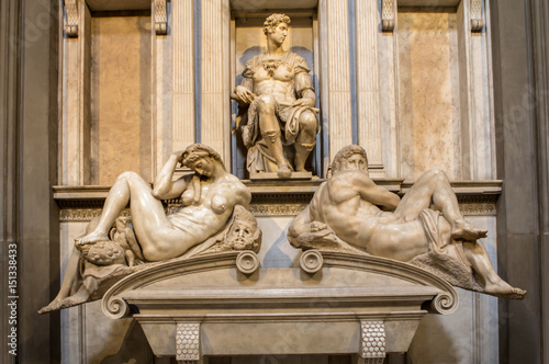 Tomb of Giuliano de Medici and sculptures 'Night and Day', Florence, Italy photo