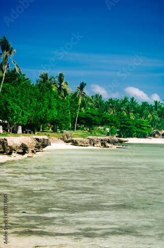 Fototapeta Naklejka Na Ścianę i Meble -  Landscape of paradise tropical island with palms and white sand beach