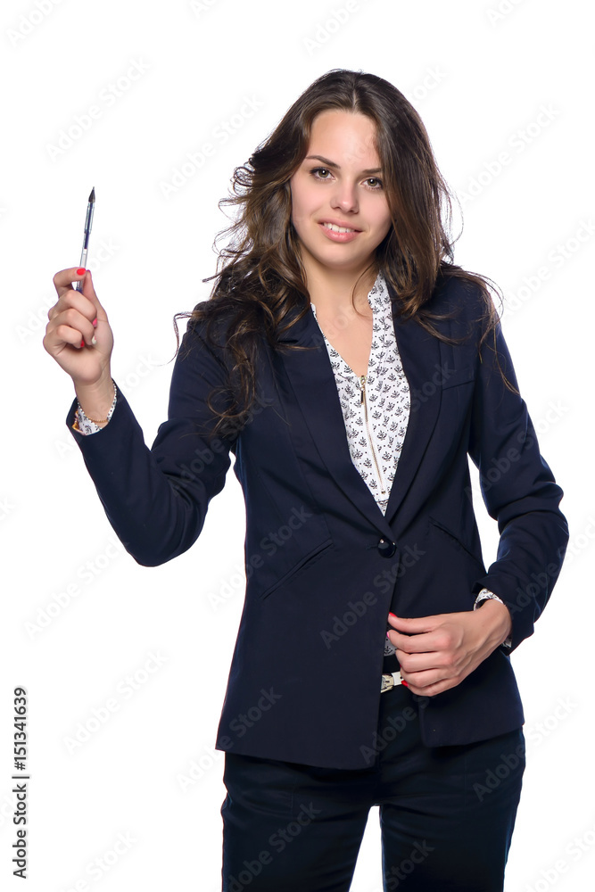 Smiling intelligent young girl showing a plan Smiling intelligent young girl showing a plan