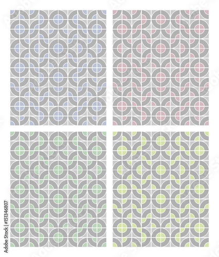 Simple geometric patterns in light pastel colors in combination with grey, different color sampler set