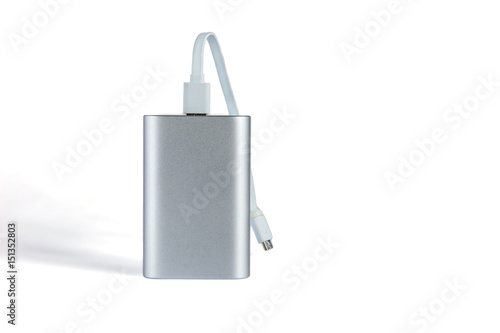 Grey power bank connected isolated on a white background