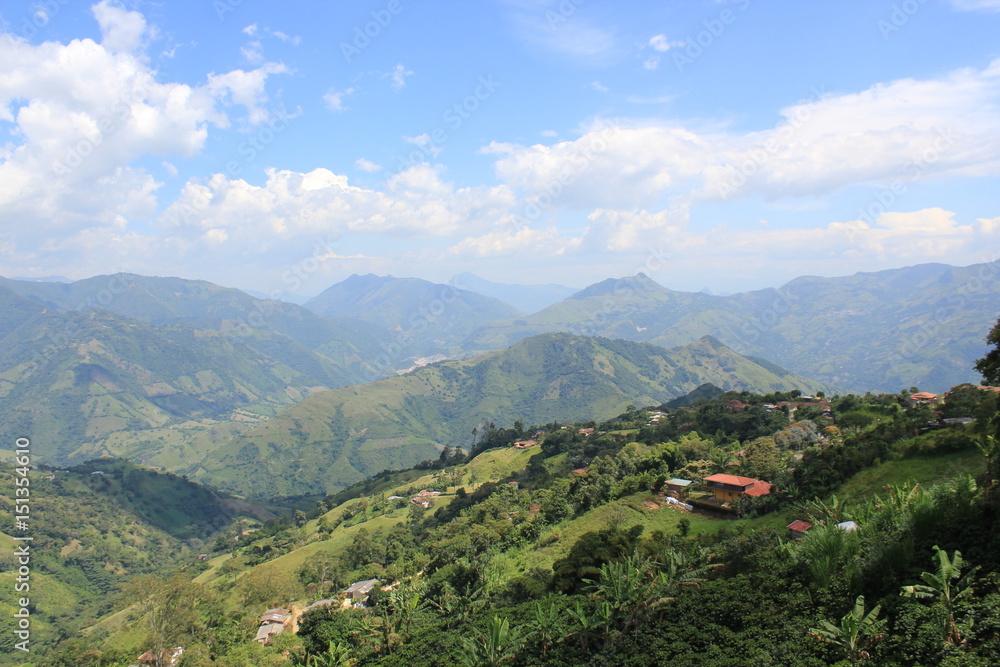 Fototapeta premium Paisaje, desde la Casa de la Cultura Los Fundadores. Armenia, Antioquia, Colombia.