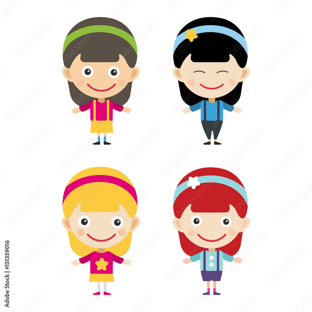 Girl portrait fun happy boy young expression cute teenager cartoon character little kid vector illustration. Girl portrait fun happy boy young expression cute teenager cartoon character little kid vector illustration.