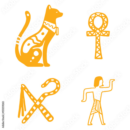 Egypt travel history sybols hand drawn design traditional hieroglyph vector illustration style.