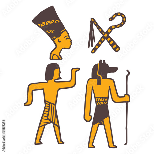 Egypt travel history sybols hand drawn design traditional hieroglyph vector illustration style.