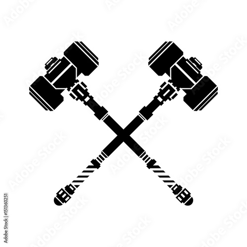 Medieval Crossed Hammers Icon.

Vector illustration of an ancient crossed war hammers silhouette Icon.
