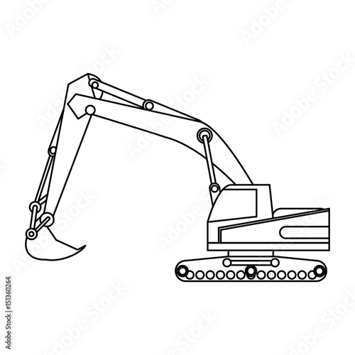 excavator or backhoe construction heavy machinery icon image vector illustration design single black line