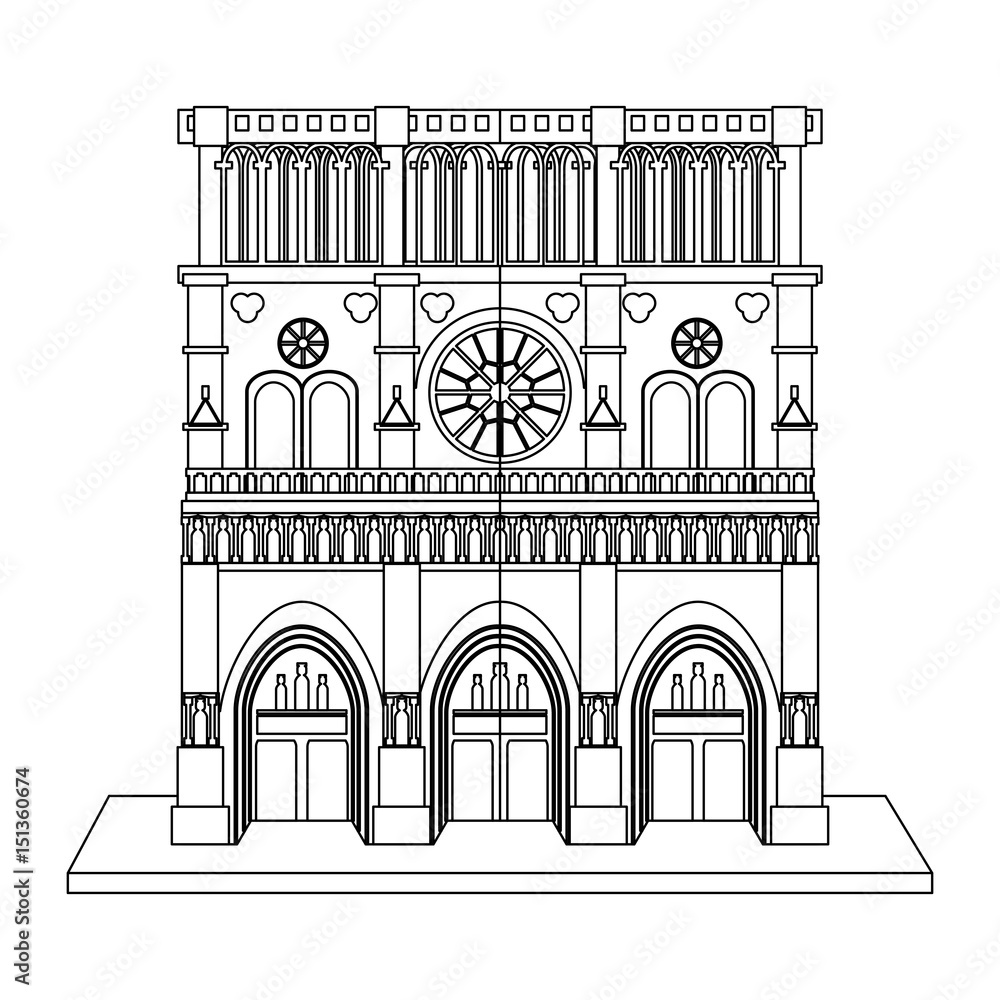 notre dame de paris cathedral icon image vector illustration design single black line
