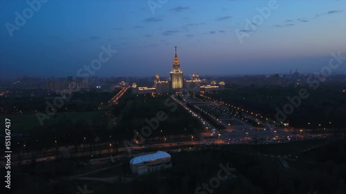 sunset night moscow city luzhniki stadium sparrow hills cityscape aerial panorama 4k russia
