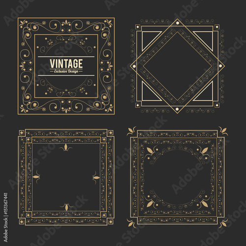 vintage exclusive set of luxury golden badges and stickers. royal flourishes vector illustration