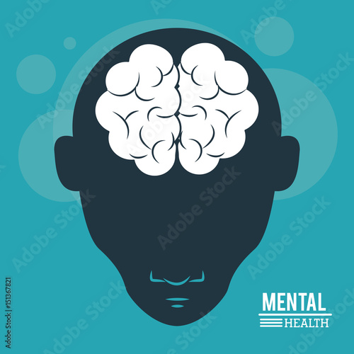 mental health, head human, silhouette face and brain in flat style. vector illustration