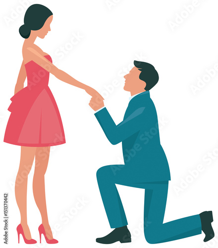 Loving couple woman and man kneeling in profile