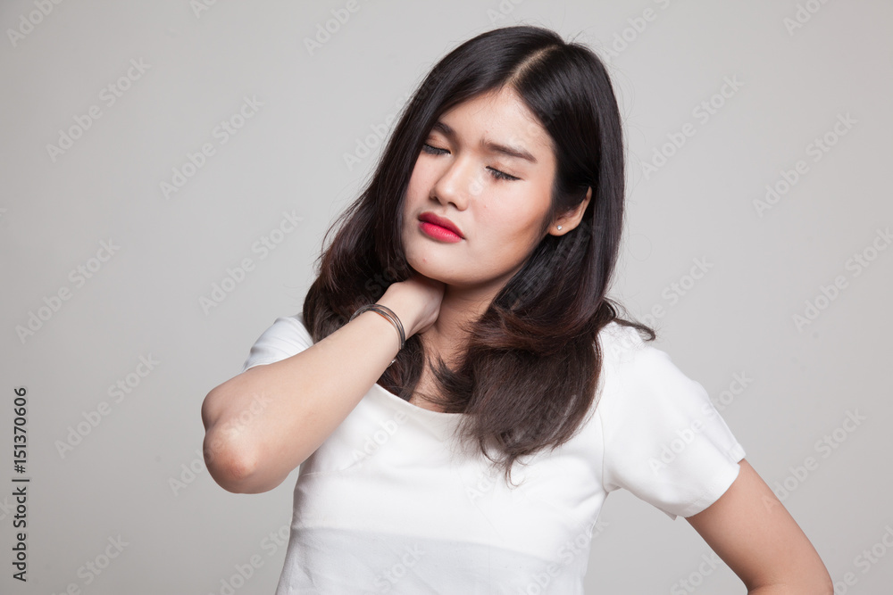 Young Asian woman got neck pain. Young Asian woman got neck pain.