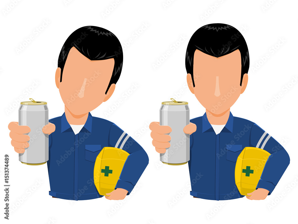 Industrial worker is giving an soft drink can on transparent background
Industrial worker is giving an soft drink can on transparent background