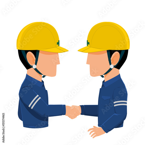 Two Industrial workers are shaking hands on transparent background
