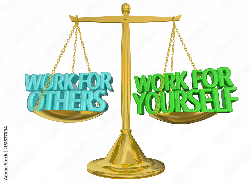 Work for Yourself Vs Others Self Employed Scale 3d Illustration Work for Yourself Vs Others Self Employed Scale 3d Illustration