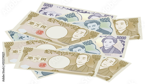 乱雑に並ぶ紙幣（日本円）のイメージイラスト