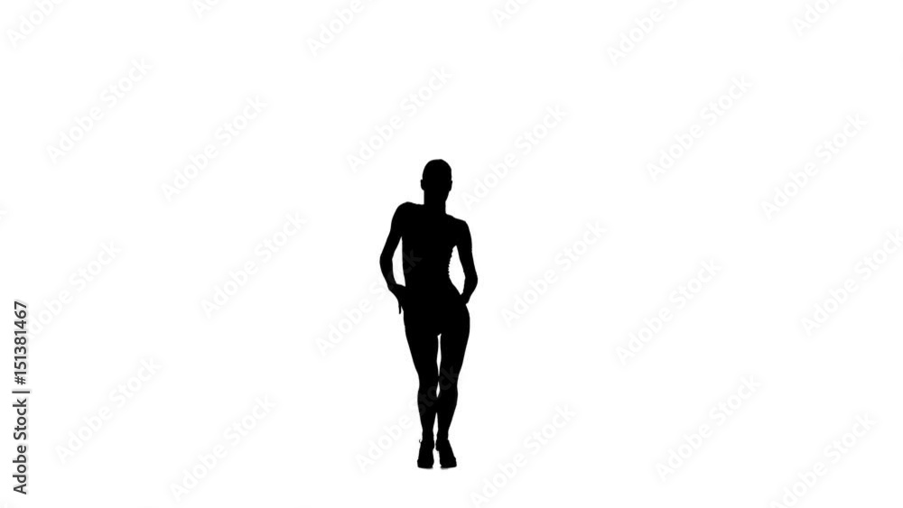 Slim professional dancer woman dancing latino on white background, silhouette Slim professional dancer woman dancing latino on white background, silhouette