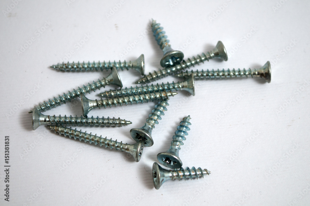 A bunch of screws on a white background A bunch of screws on a white background