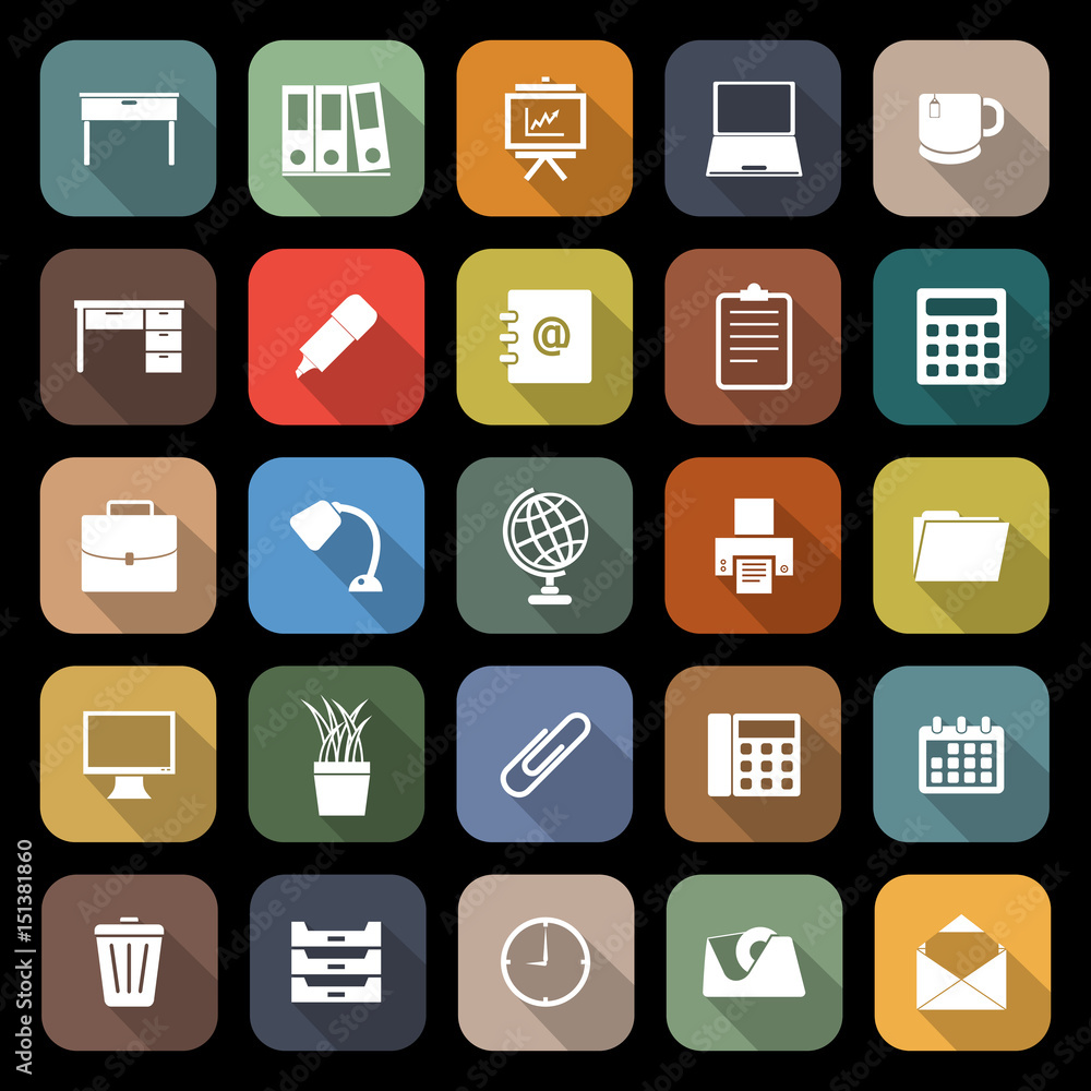 Workspace flat icons with long shadow