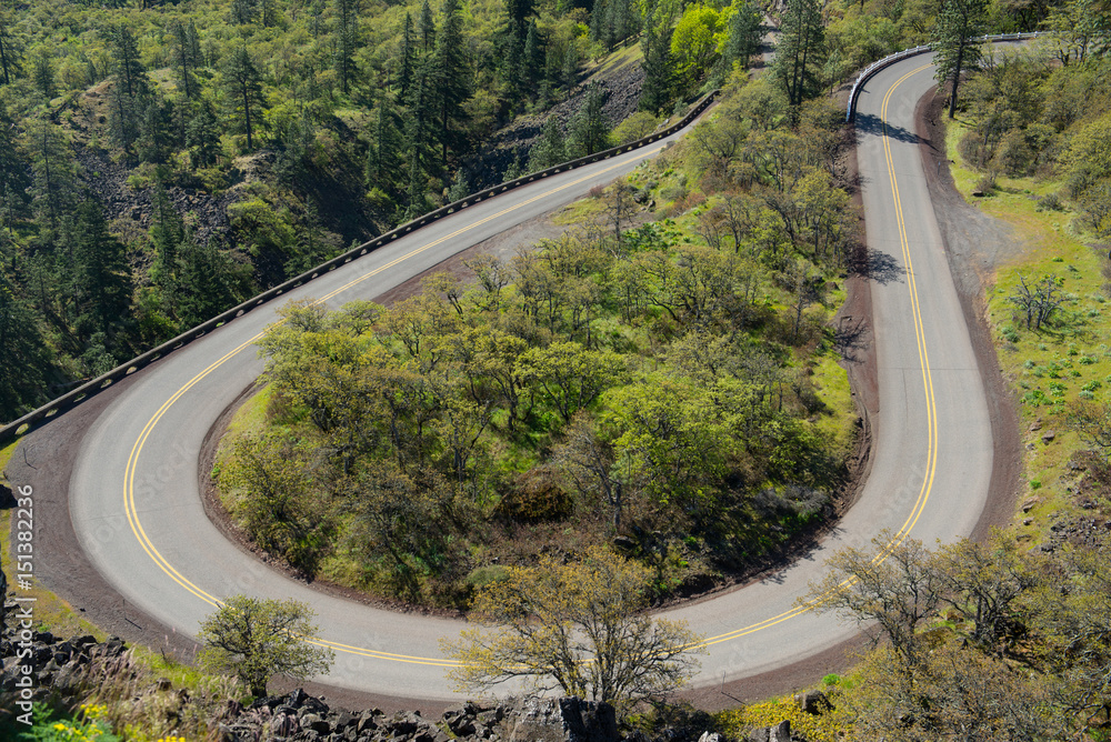 Hairpin curve on the Historic Columbia River Highway in Oregon's Columbia River Gorge