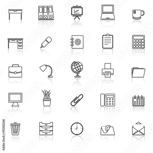 Workspace line icons with reflect on white background