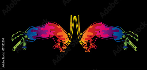 2 Oryx jumping to battle designed using melting colors graphic vector