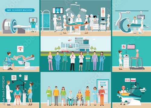 Doctors and patients in hospitals.