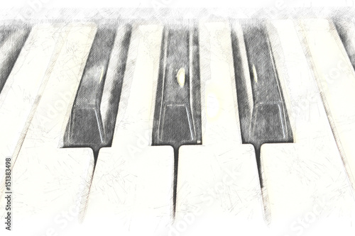 Art Abstract piano keyboard button on white background.