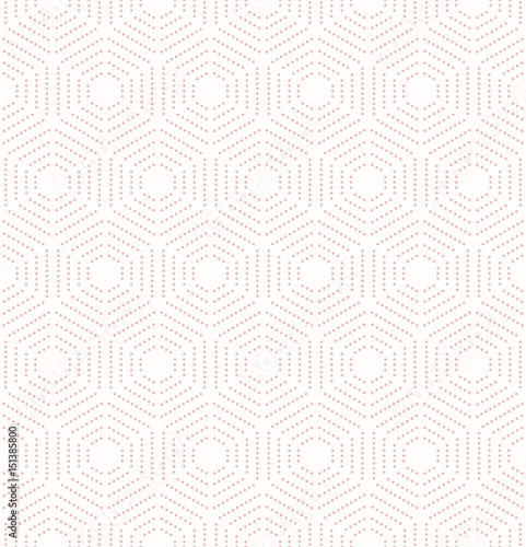 Geometric repeating vector pink ornament with hexagonal dotted elements. Geometric modern ornament. Seamless abstract modern pattern