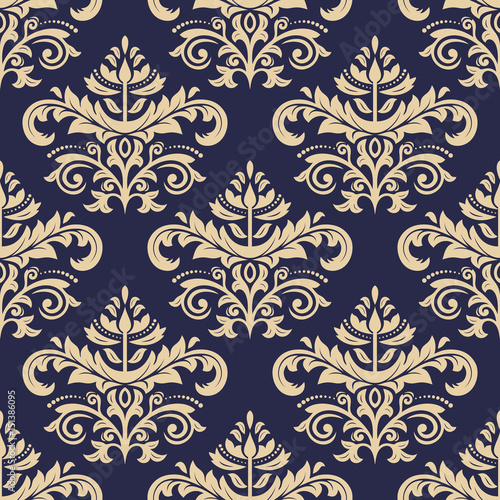 Classic seamless vector navy blue and golden pattern. Traditional orient ornament. Classic vintage background