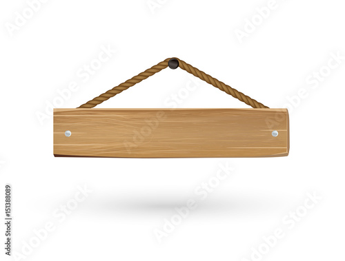 hanging wood board sign on a white background