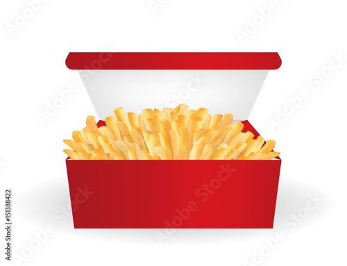 Real french fries in a red box package vector