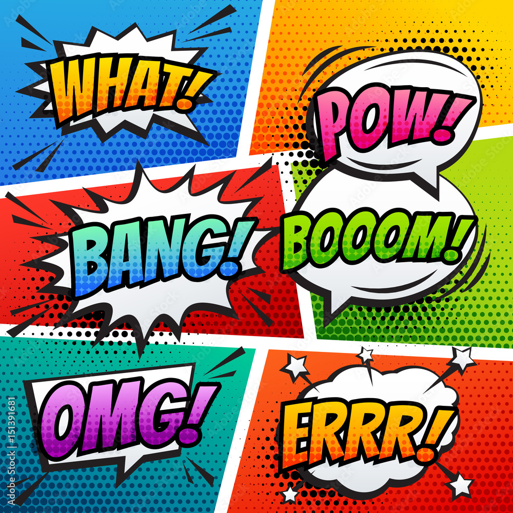 Comic Sound Effect Speech Bubble Pop Art In Vector Cartoon Style Stock